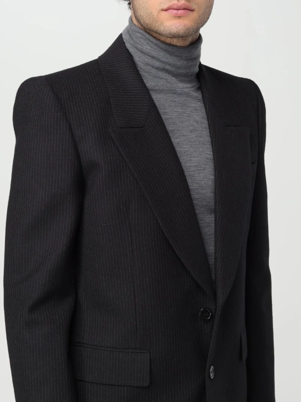 Saint Laurent YSL Black Micro Pinstripe Wool Tailleur Blazer Jacket